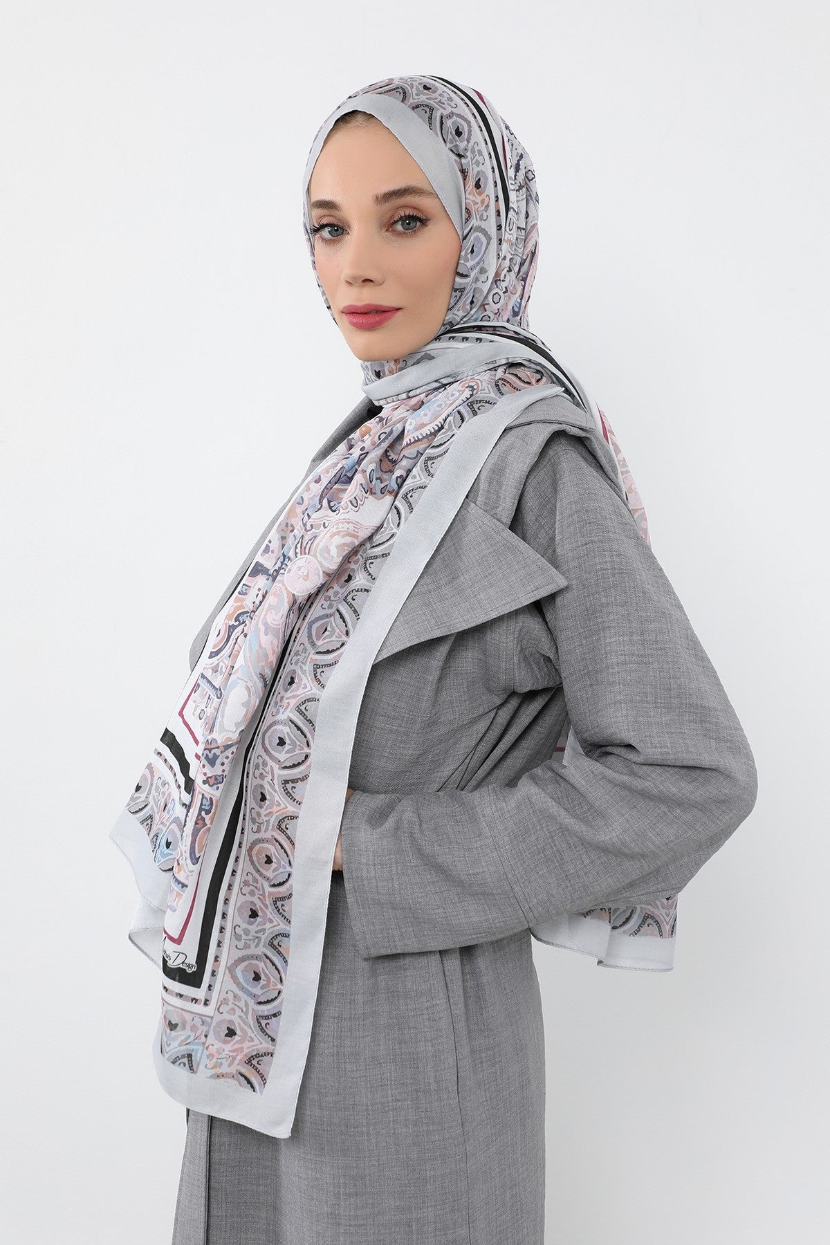 Printed Voile Hijab Scarf, Lightweight Soft Breathable Modest Shawl,SAL-104 Pattern V2