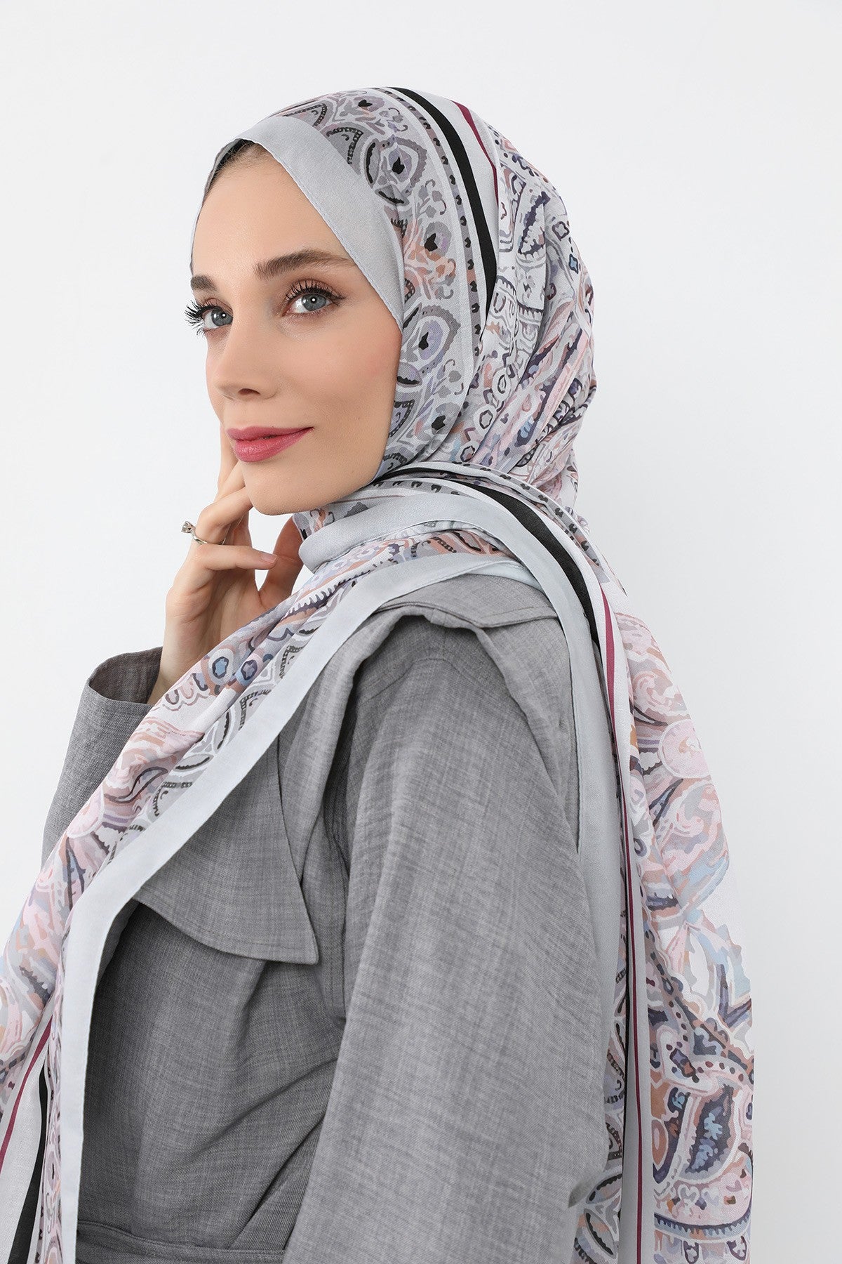 Printed Voile Hijab Scarf, Lightweight Soft Breathable Modest Shawl,SAL-104 Pattern V2