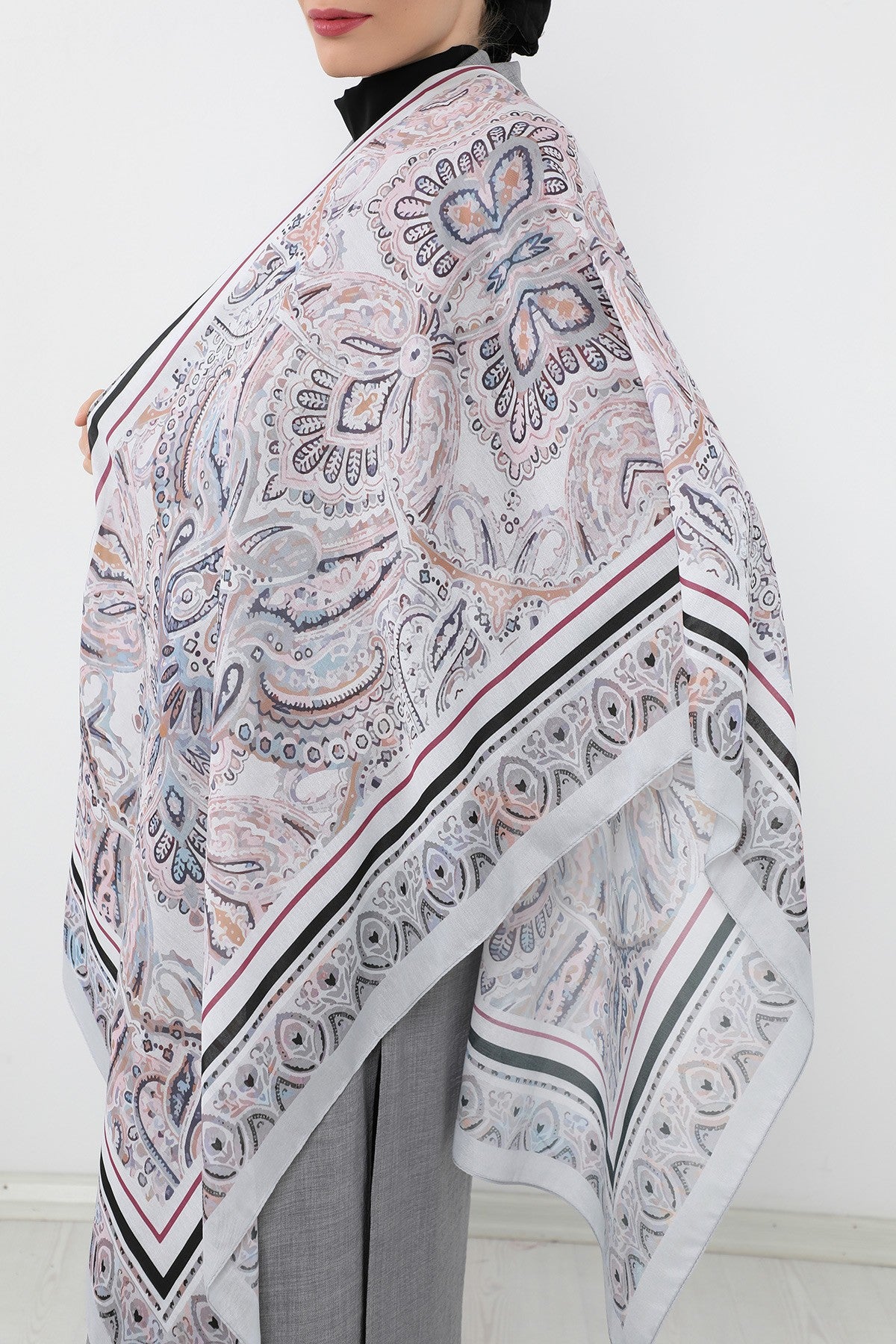 Printed Voile Hijab Scarf, Lightweight Soft Breathable Modest Shawl,SAL-104 Pattern V2