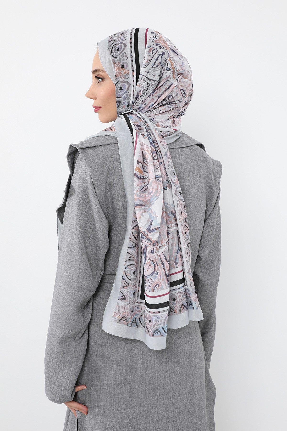 Printed Voile Hijab Scarf, Lightweight Soft Breathable Modest Shawl,SAL-104 Pattern V2