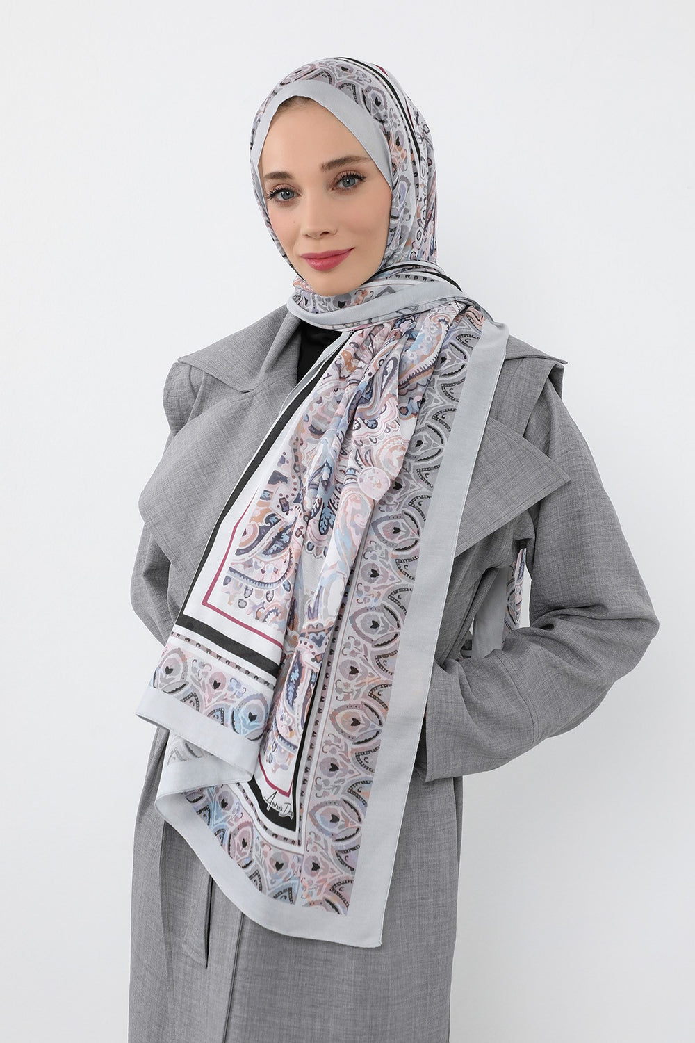 Printed Voile Hijab Scarf, Lightweight Soft Breathable Modest Shawl,SAL-104 Pattern V2