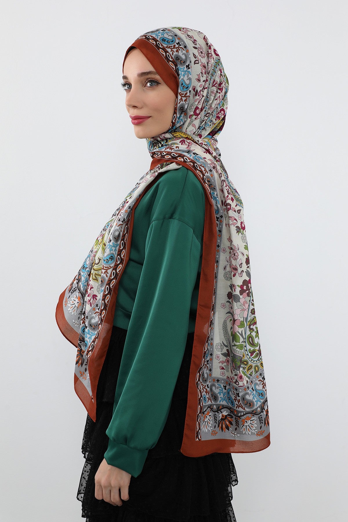 Printed Voile Hijab Scarf, Lightweight Soft Breathable Modest Shawl,SAL-106 Pattern V1
