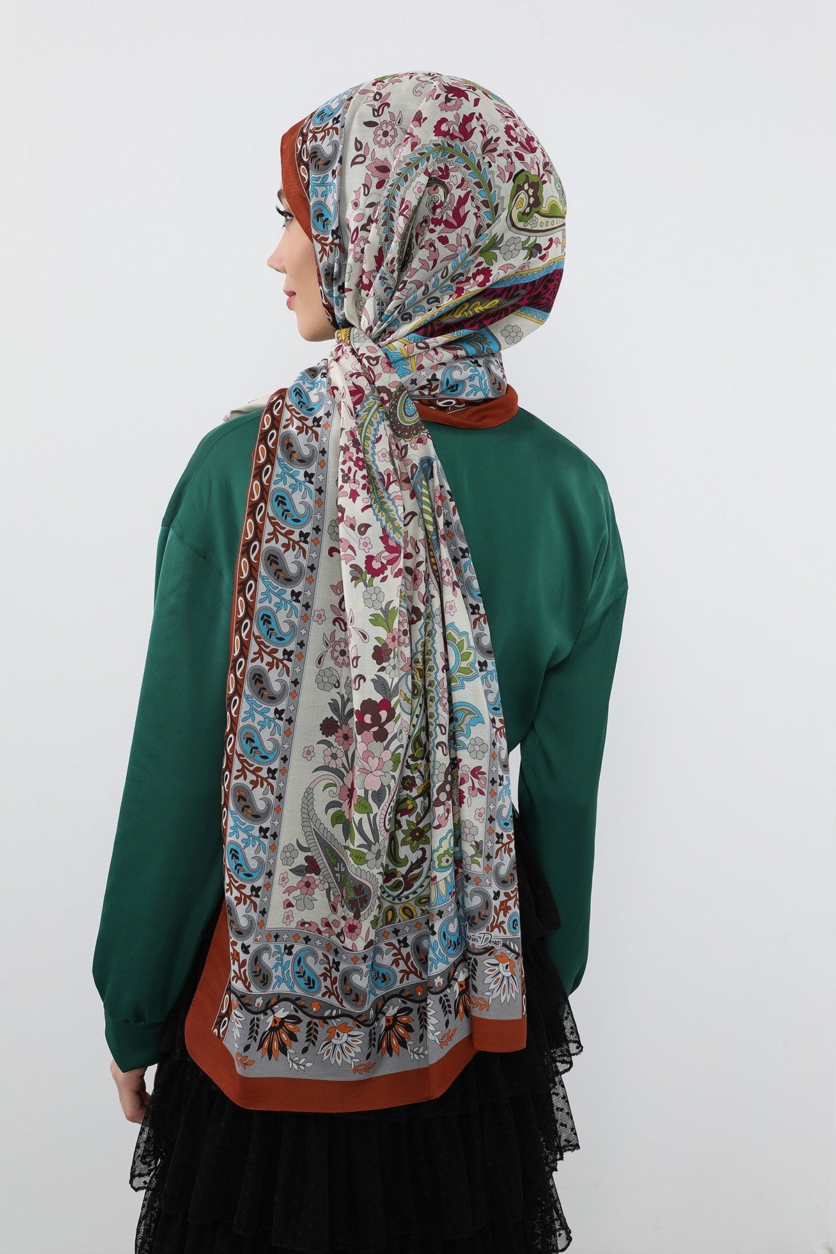 Printed Voile Hijab Scarf, Lightweight Soft Breathable Modest Shawl,SAL-106 Pattern V1