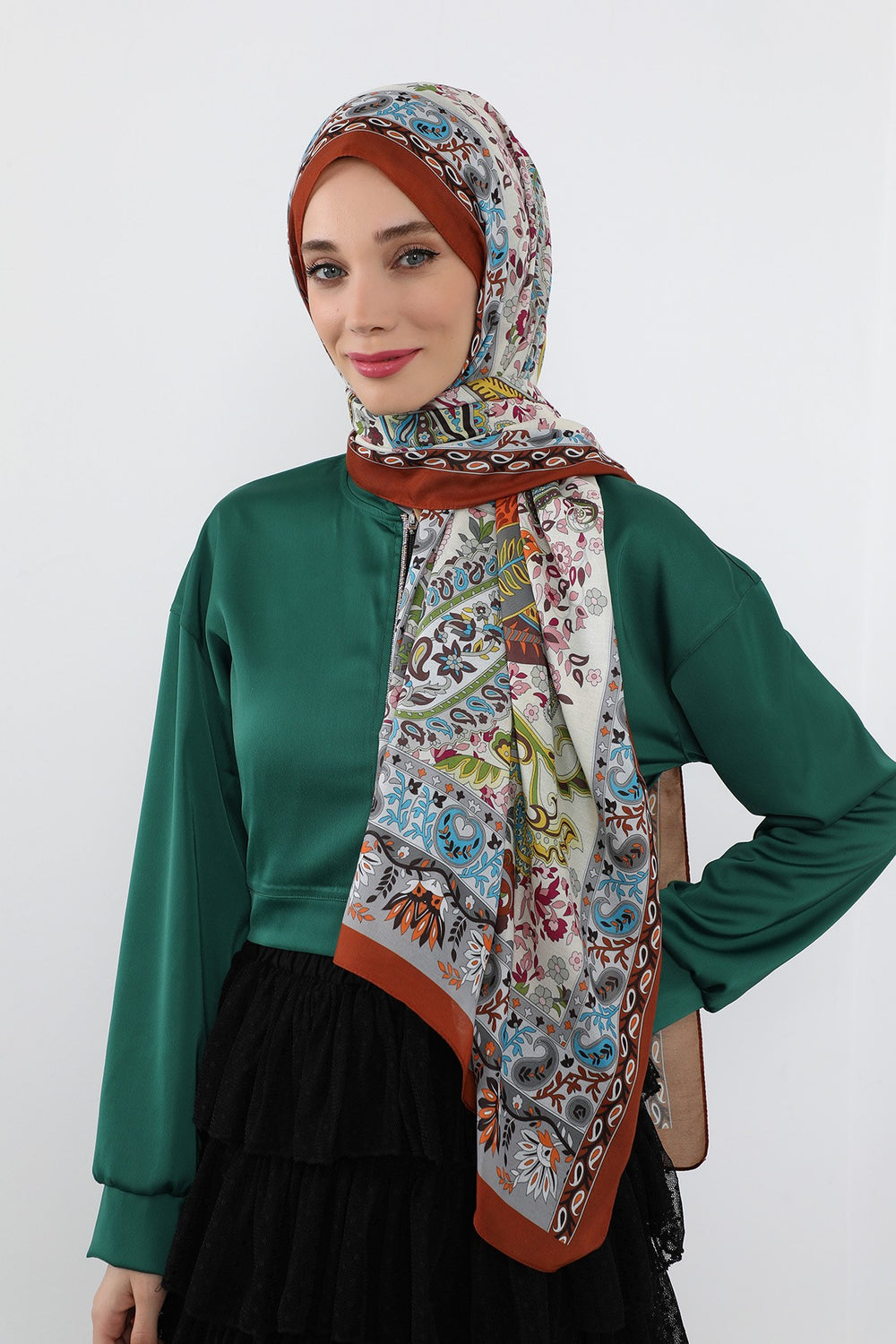 Printed Voile Hijab Scarf, Lightweight Soft Breathable Modest Shawl,SAL-106 Pattern V1