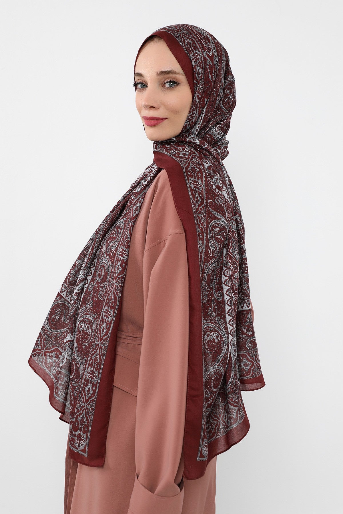 Printed Voile Hijab Scarf, Lightweight Soft Breathable Modest Shawl,SAL-107 Pattern V1