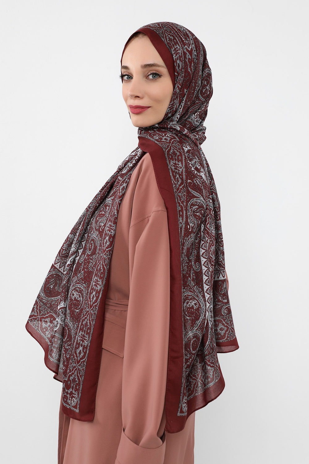 Printed Voile Hijab Scarf, Lightweight Soft Breathable Modest Shawl,SAL-107 Pattern V1
