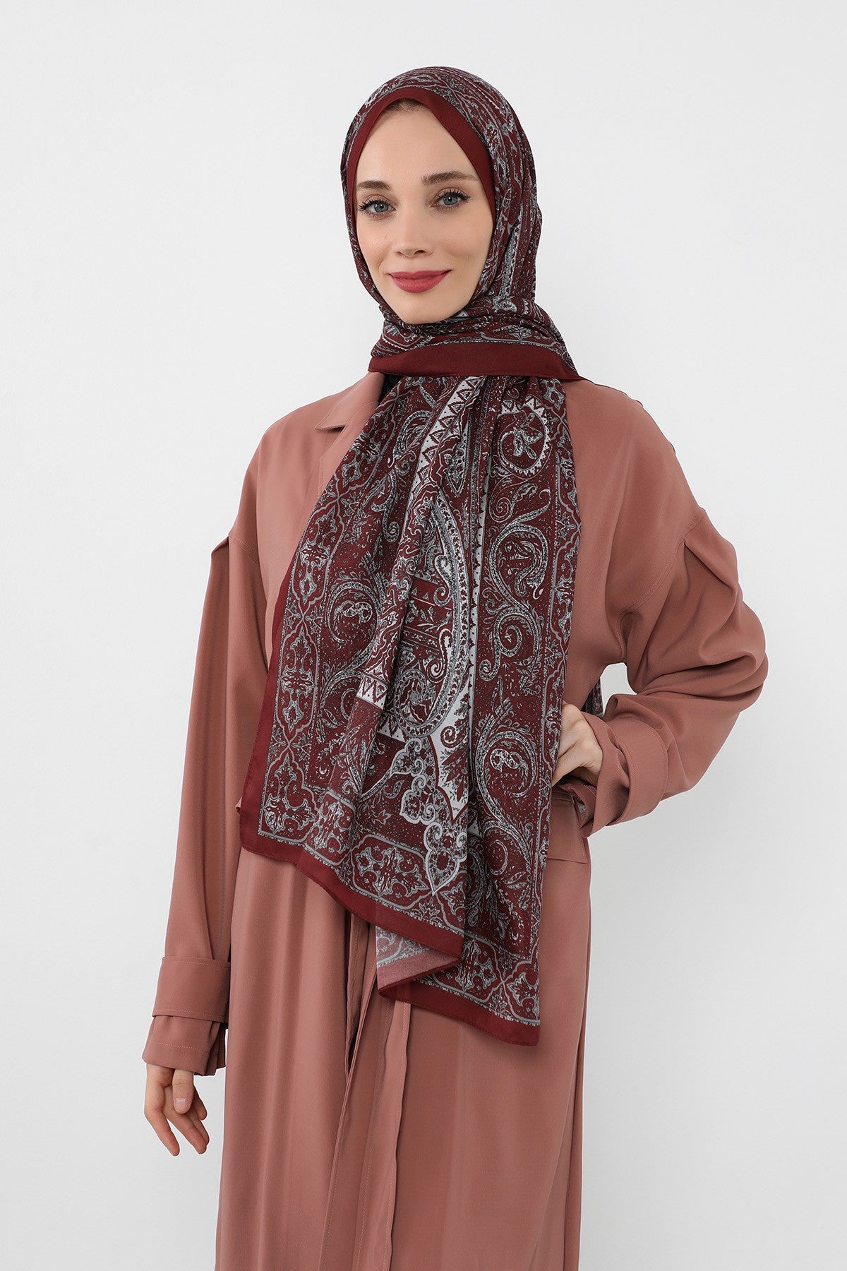 Printed Voile Hijab Scarf, Lightweight Soft Breathable Modest Shawl,SAL-107 Pattern V1