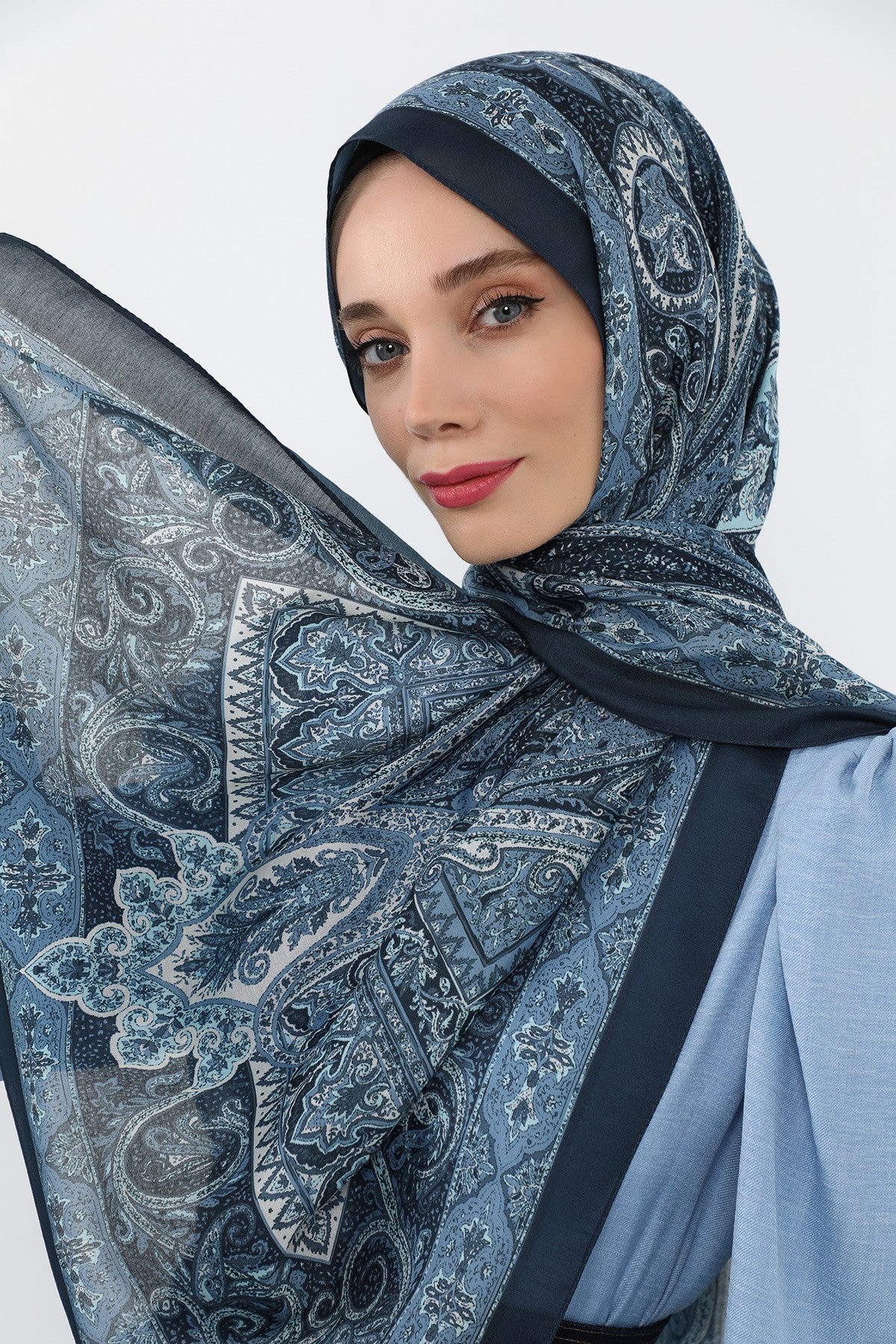 Printed Voile Hijab Scarf, Lightweight Soft Breathable Modest Shawl,SAL-107 Pattern V1