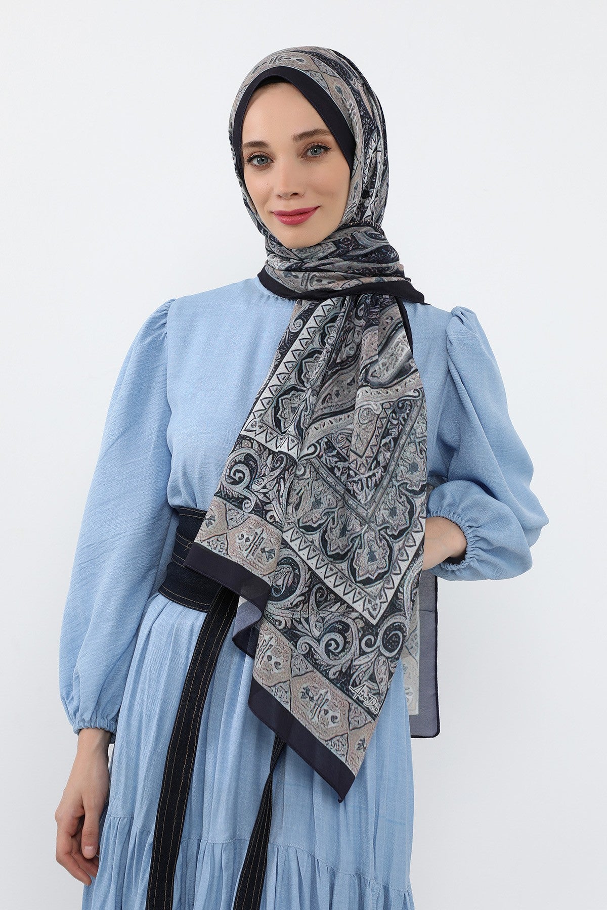 Printed Voile Hijab Scarf, Lightweight Soft Breathable Modest Shawl,SAL-107 Pattern V1