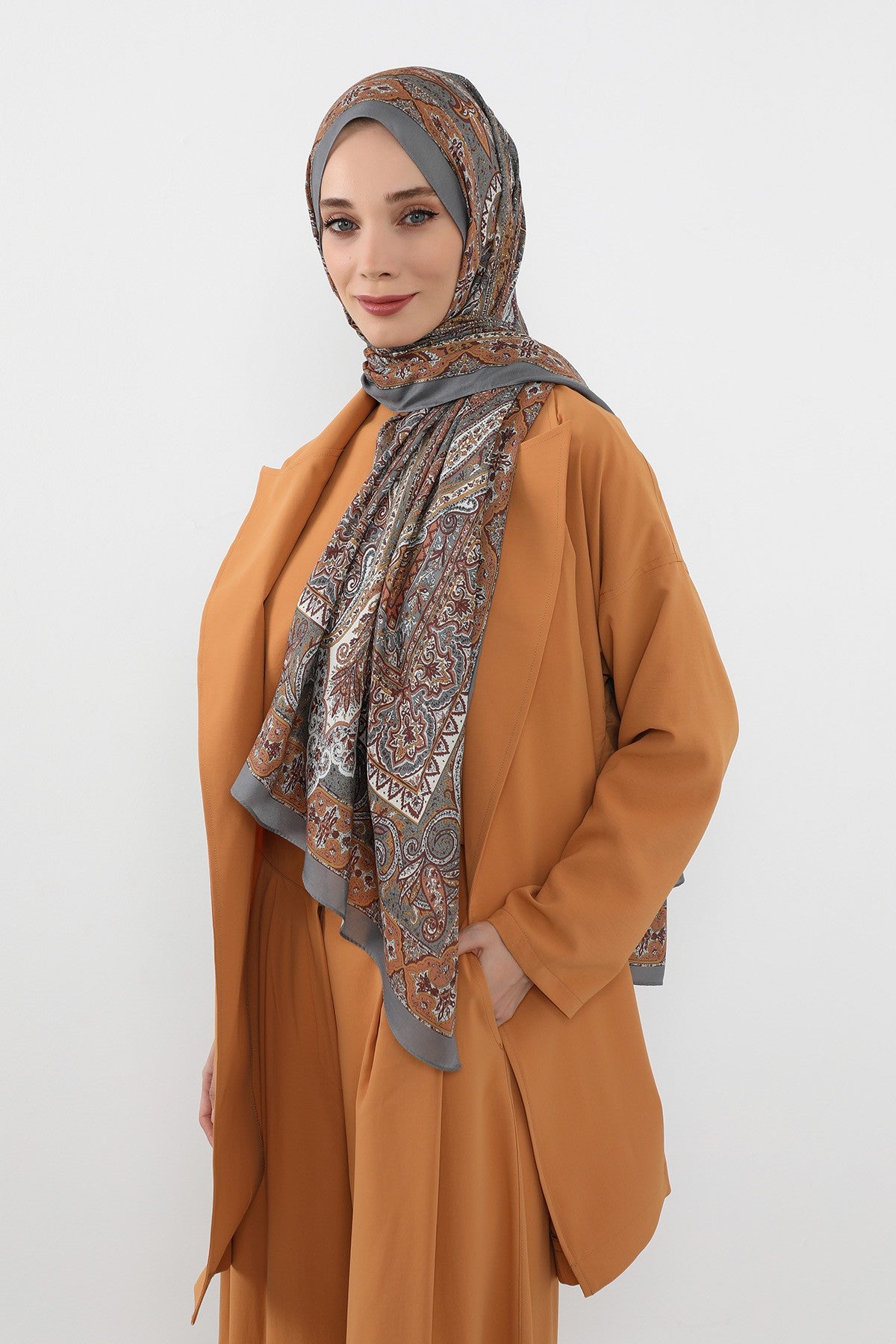 Printed Voile Hijab Scarf, Lightweight Soft Breathable Modest Shawl,SAL-107 Pattern V3