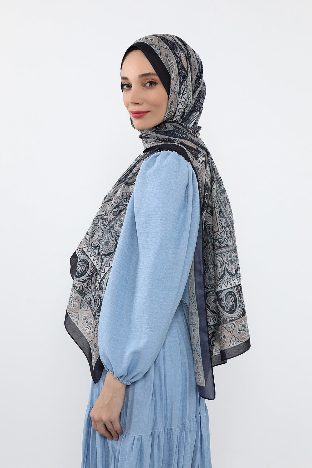 Printed Voile Hijab Scarf, Lightweight Soft Breathable Modest Shawl,SAL-107 Pattern V5