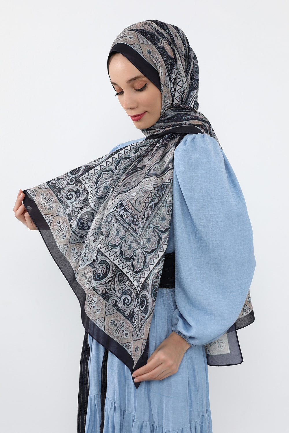 Printed Voile Hijab Scarf, Lightweight Soft Breathable Modest Shawl,SAL-107 Pattern V5
