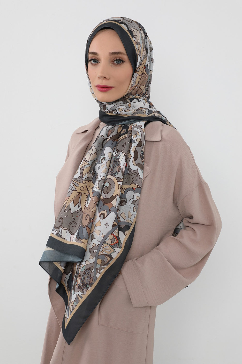 Printed Voile Hijab Scarf, Lightweight Soft Breathable Modest Shawl,SAL-110 Pattern V1