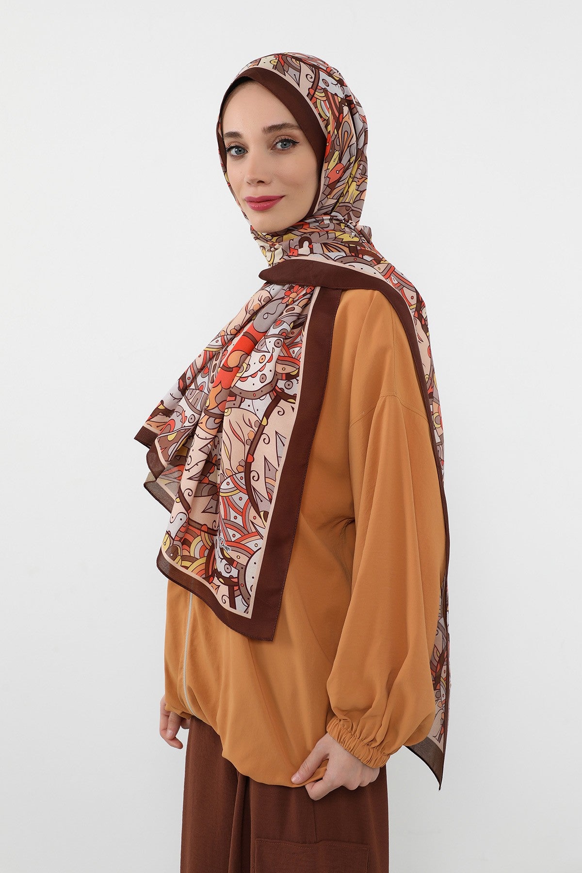 Printed Voile Hijab Scarf, Lightweight Soft Breathable Modest Shawl,SAL-111 Pattern V1