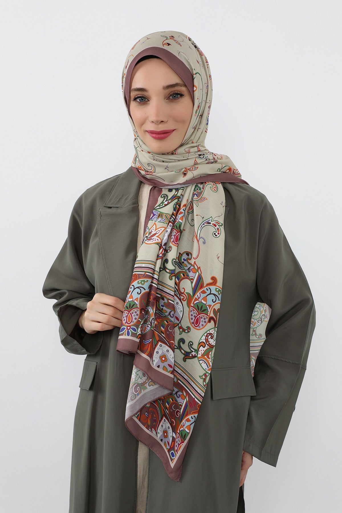 Printed Voile Hijab Scarf, Lightweight Soft Breathable Modest Shawl,SAL-131 Pattern V1