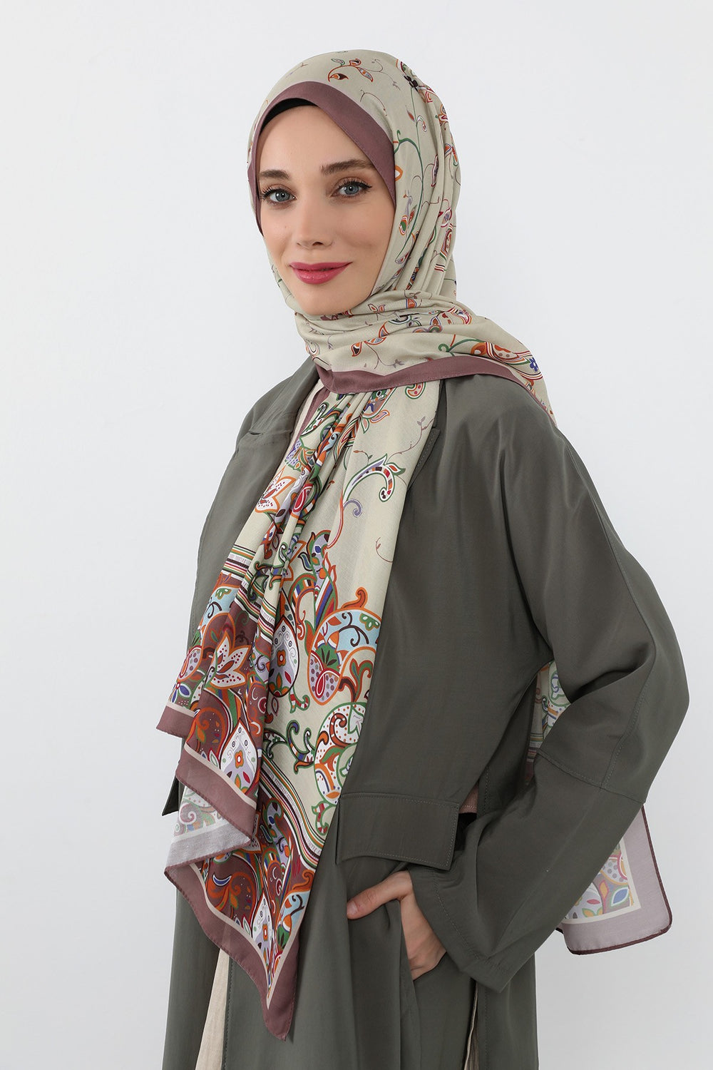 Printed Voile Hijab Scarf, Lightweight Soft Breathable Modest Shawl,SAL-131 Pattern V1