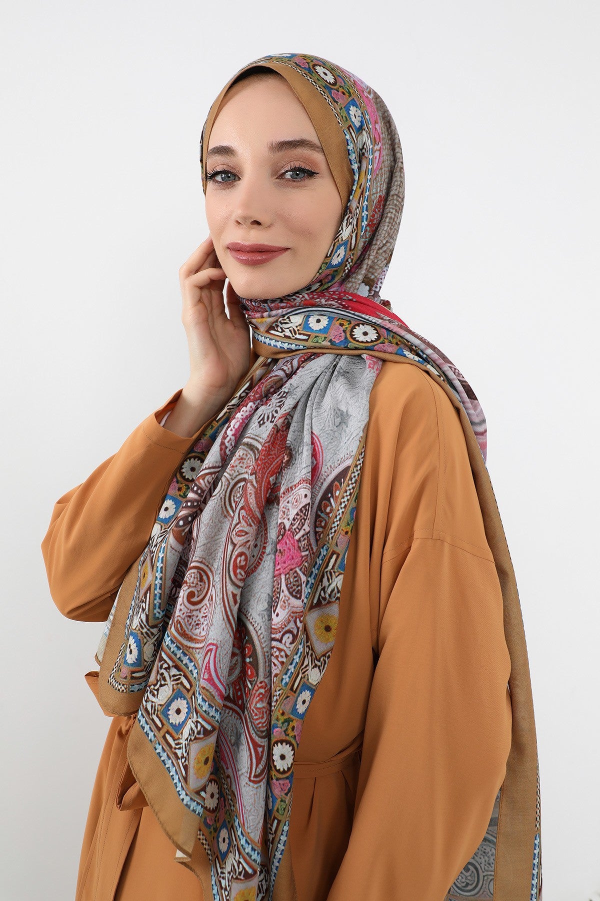 Printed Voile Hijab Scarf, Lightweight Soft Breathable Modest Shawl,SAL-133 Pattern V1
