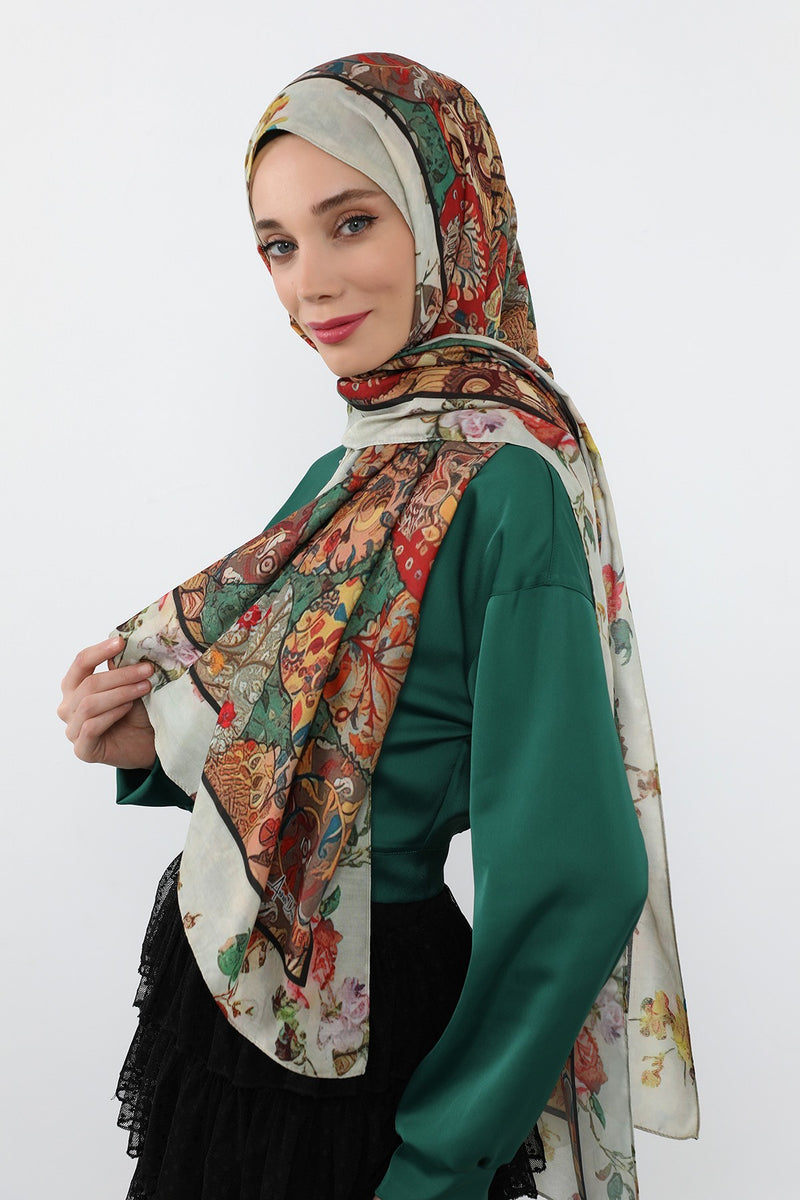 Printed Voile Hijab Scarf, Lightweight Soft Breathable Modest Shawl,SAL-135