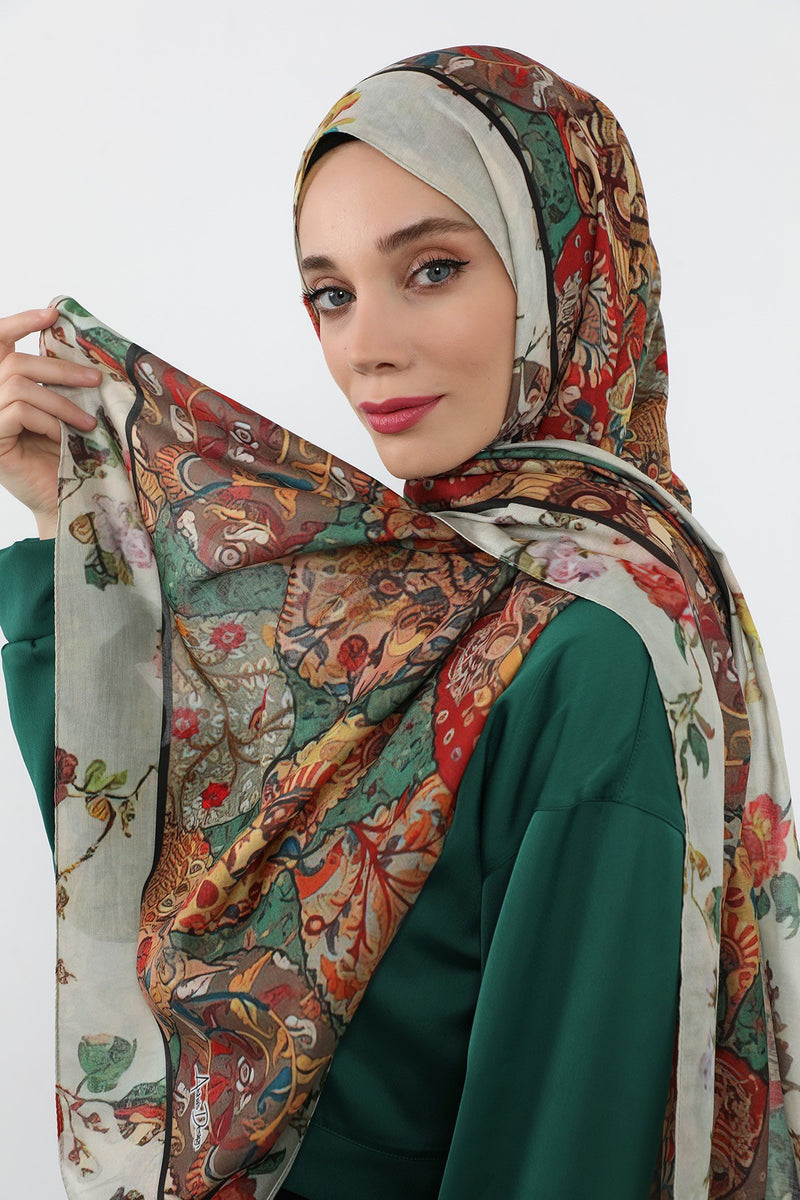 Printed Voile Hijab Scarf, Lightweight Soft Breathable Modest Shawl,SAL-135