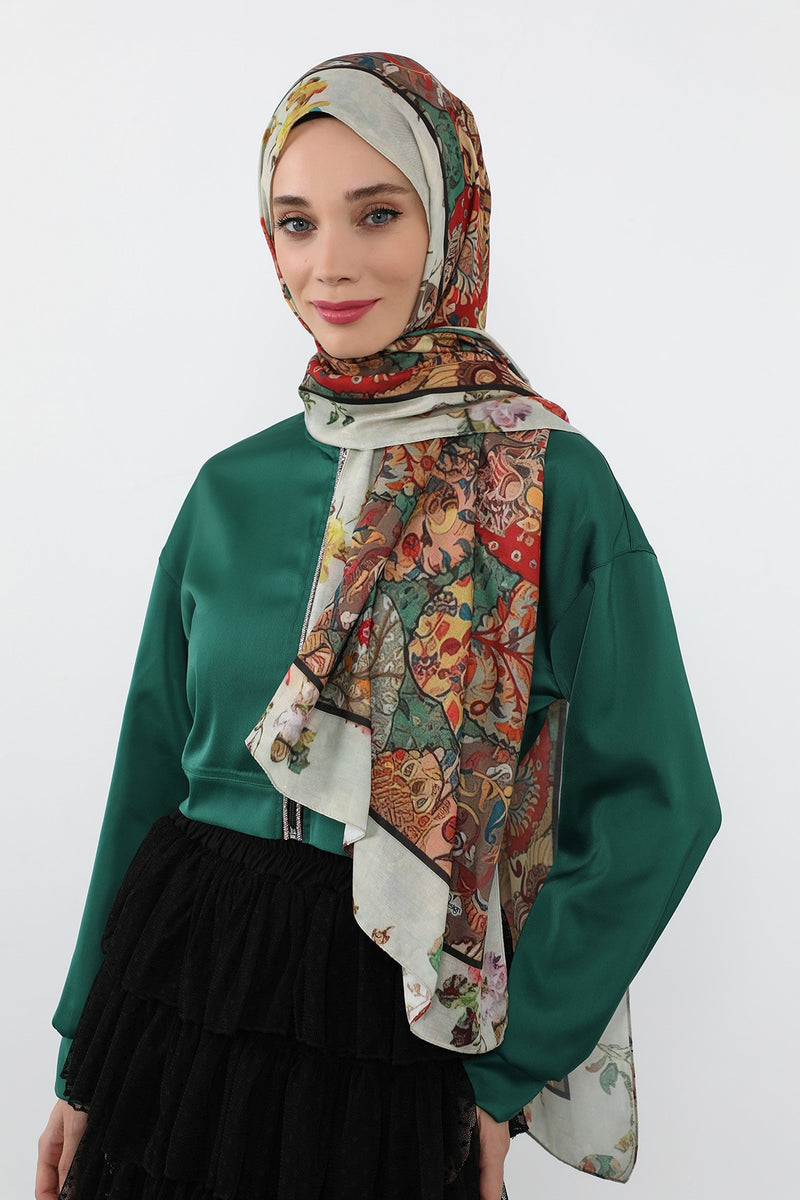 Printed Voile Hijab Scarf, Lightweight Soft Breathable Modest Shawl,SAL-135