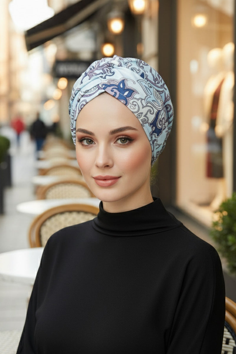 Back-Tie Printed Voile Hijab Turban, Adjustable 100% Polyester Printed Headwrap,DB-201