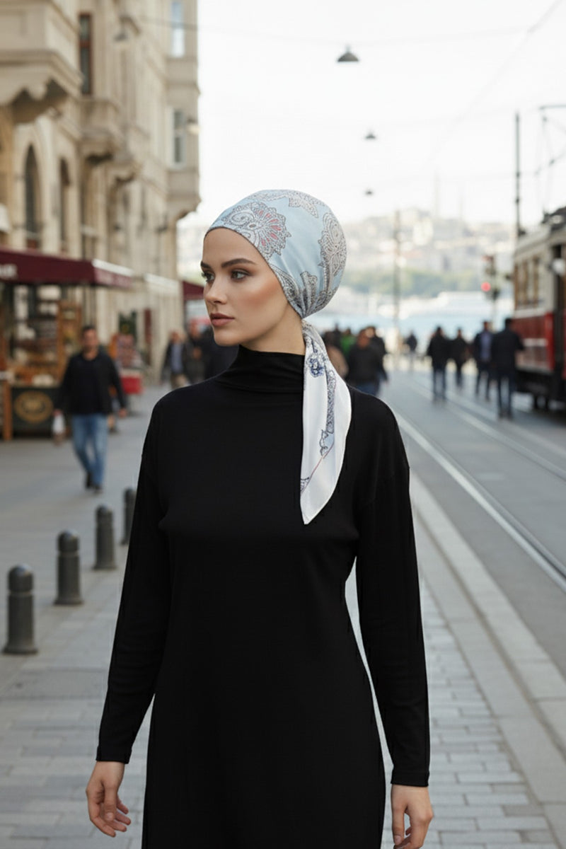 Back-Tie Printed Voile Hijab Turban, Adjustable 100% Polyester Printed Headwrap,DB-201