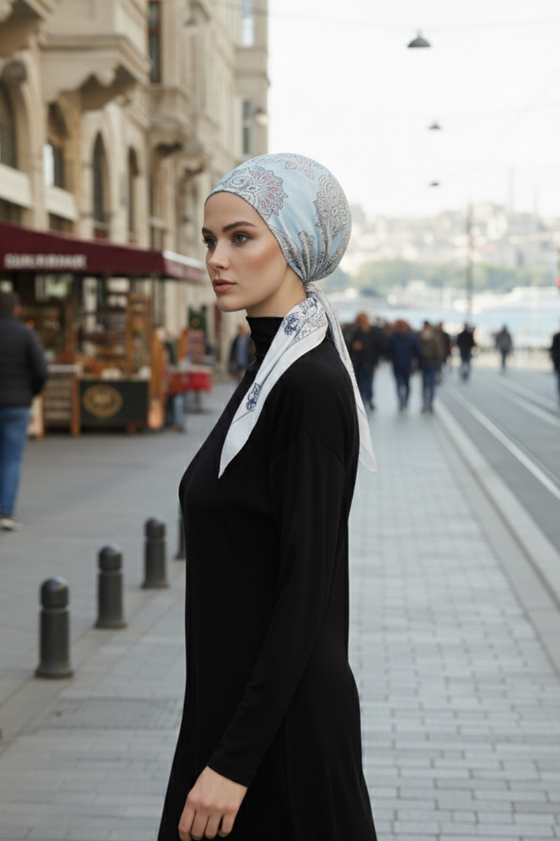 Back-Tie Printed Voile Hijab Turban, Adjustable 100% Polyester Printed Headwrap,DB-201