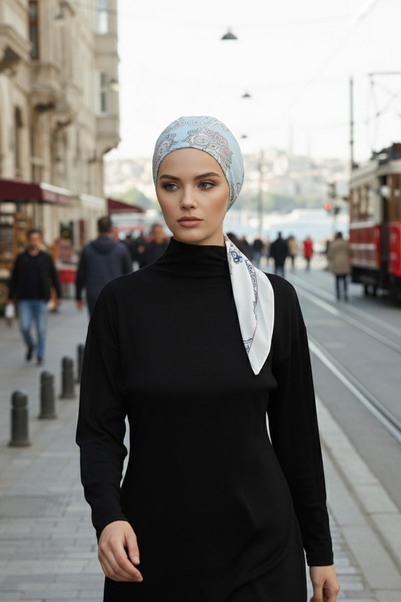 Back-Tie Printed Voile Hijab Turban, Adjustable 100% Polyester Printed Headwrap,DB-201