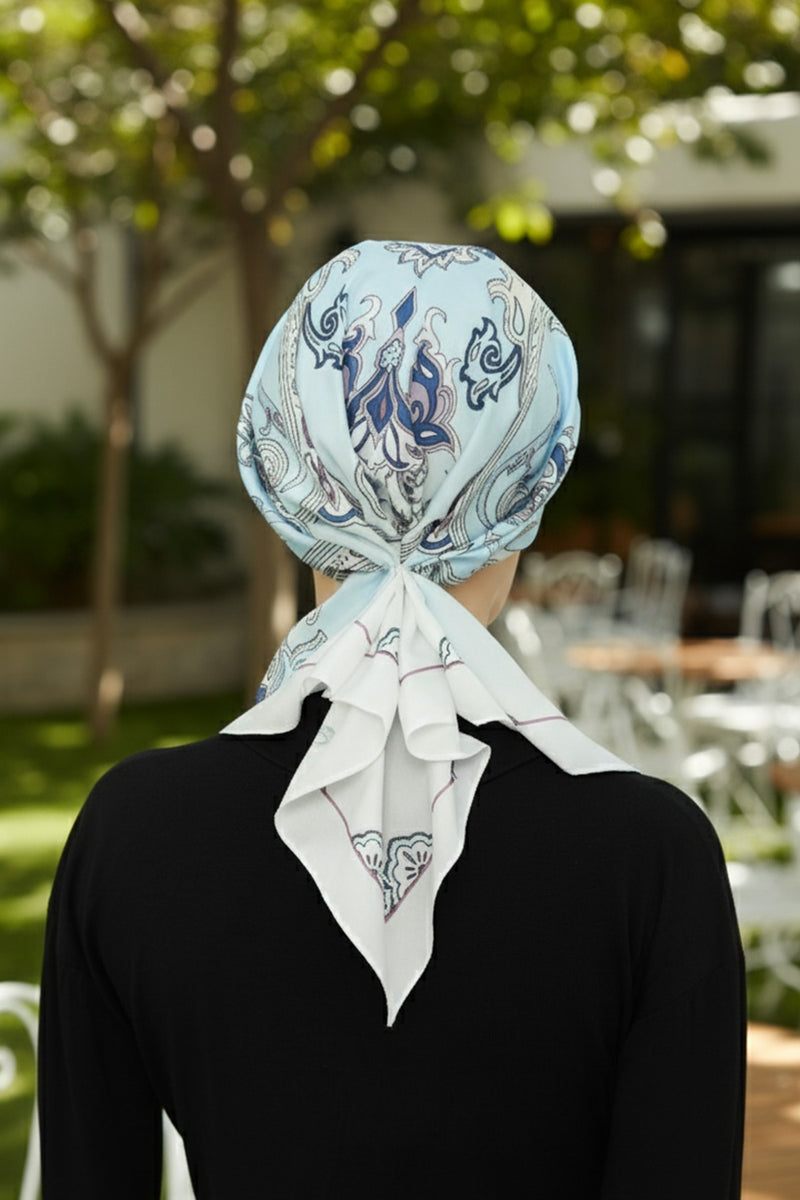 Back-Tie Printed Voile Hijab Turban, Adjustable 100% Polyester Printed Headwrap,DB-201