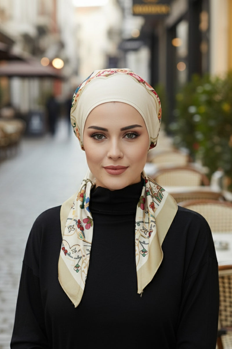 Back-Tie Printed Voile Hijab Turban, Adjustable 100% Polyester Printed Headwrap,DB-202