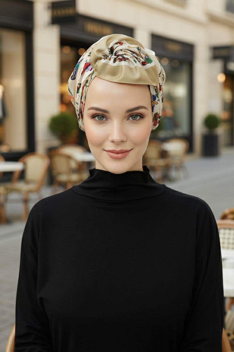 Back-Tie Printed Voile Hijab Turban, Adjustable 100% Polyester Printed Headwrap,DB-202