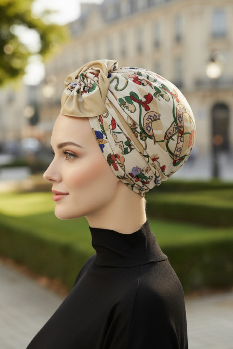 Back-Tie Printed Voile Hijab Turban, Adjustable 100% Polyester Printed Headwrap,DB-202