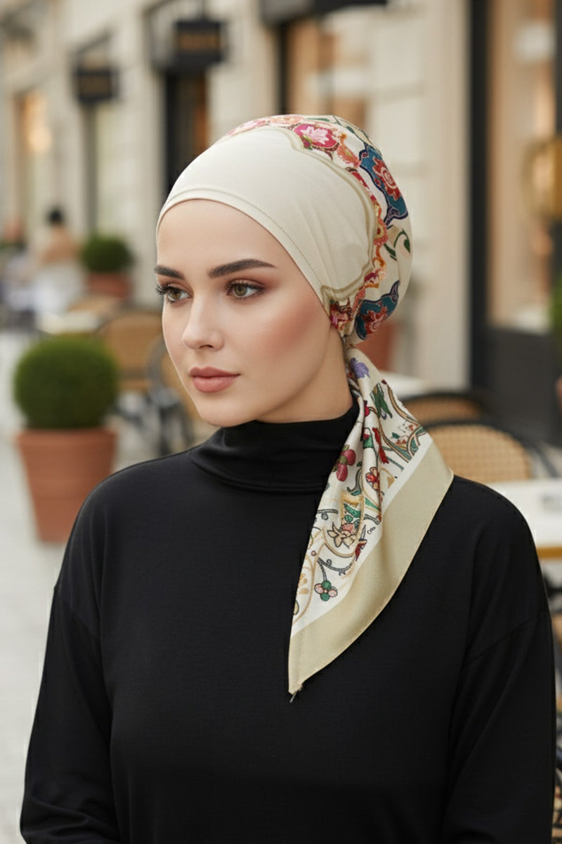 Back-Tie Printed Voile Hijab Turban, Adjustable 100% Polyester Printed Headwrap,DB-202
