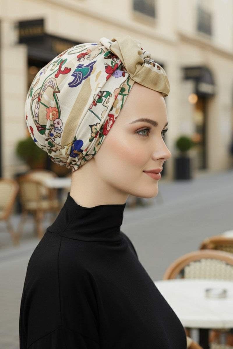 Back-Tie Printed Voile Hijab Turban, Adjustable 100% Polyester Printed Headwrap,DB-202