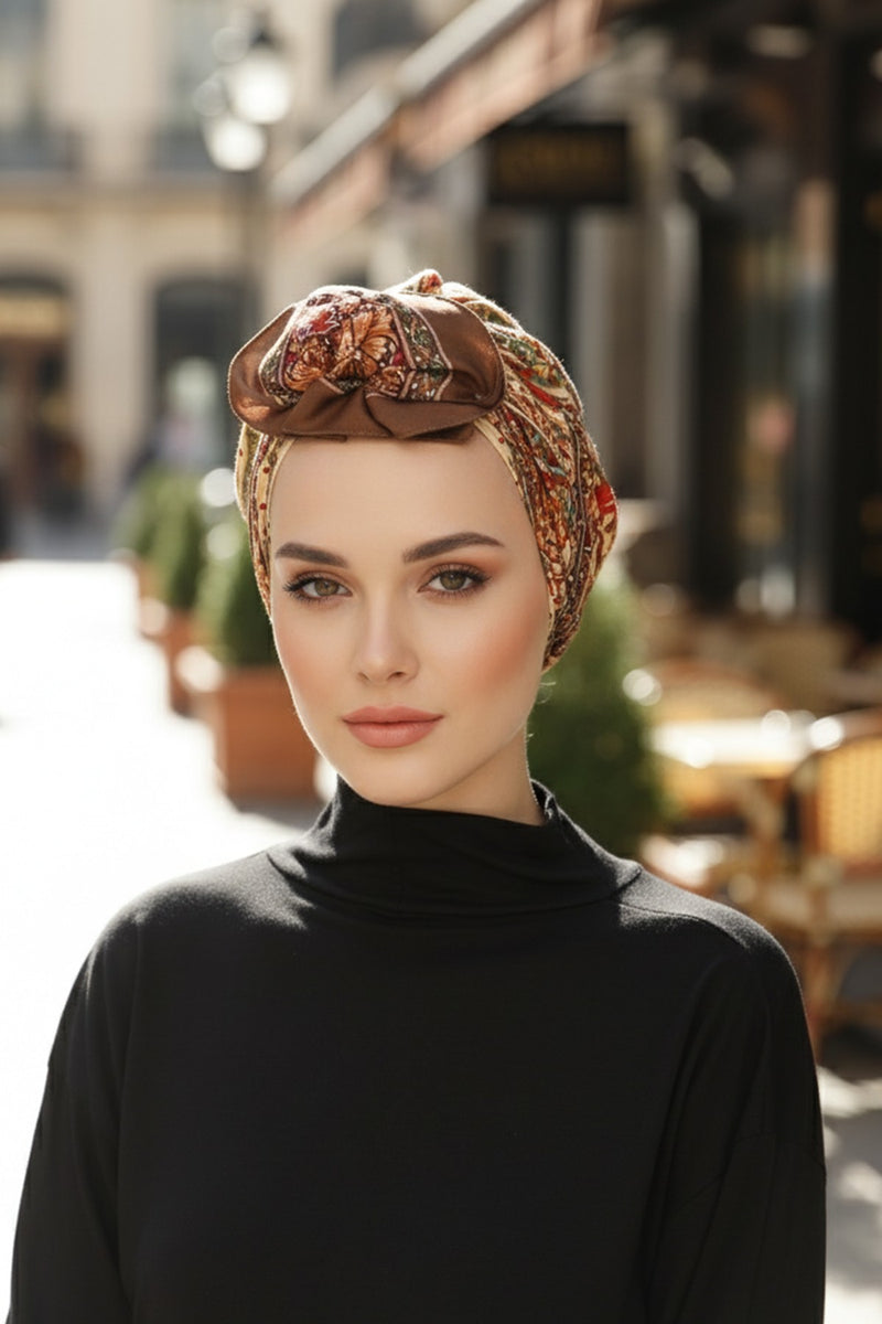 Back-Tie Printed Voile Hijab Turban, Adjustable 100% Polyester Printed Headwrap,DB-203