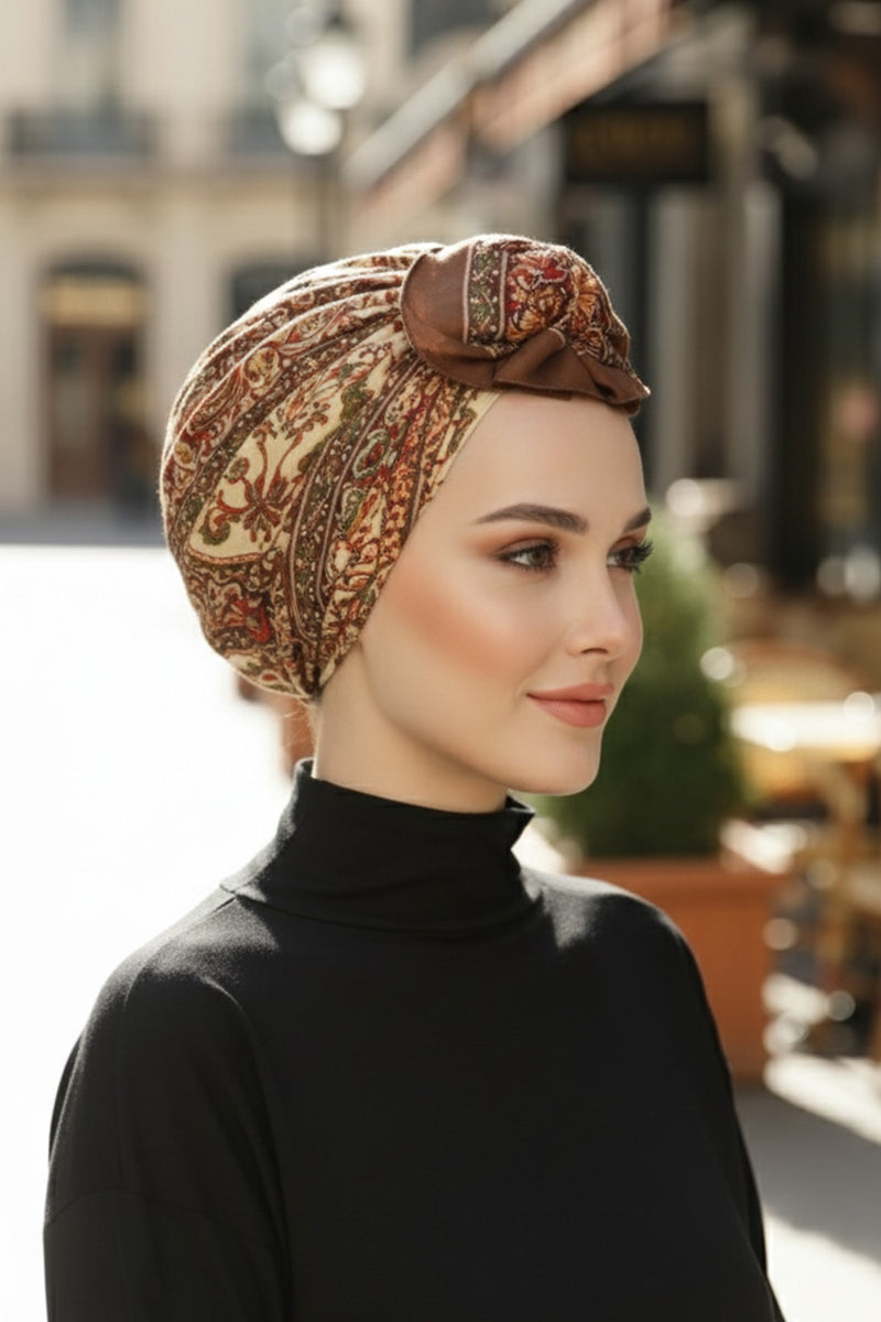 Back-Tie Printed Voile Hijab Turban, Adjustable 100% Polyester Printed Headwrap,DB-203