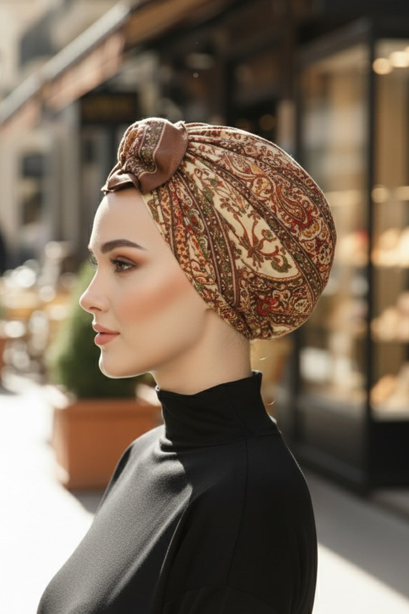 Back-Tie Printed Voile Hijab Turban, Adjustable 100% Polyester Printed Headwrap,DB-203
