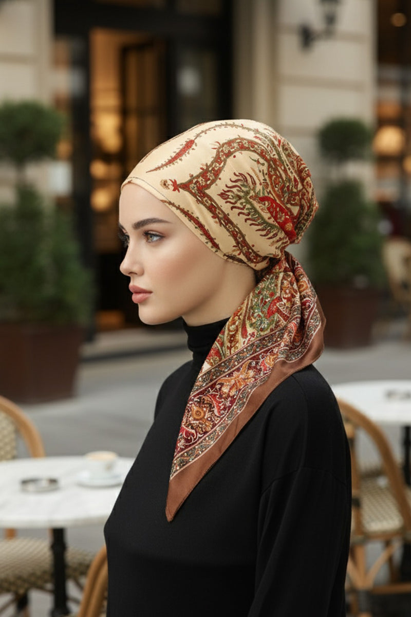 Back-Tie Printed Voile Hijab Turban, Adjustable 100% Polyester Printed Headwrap,DB-203