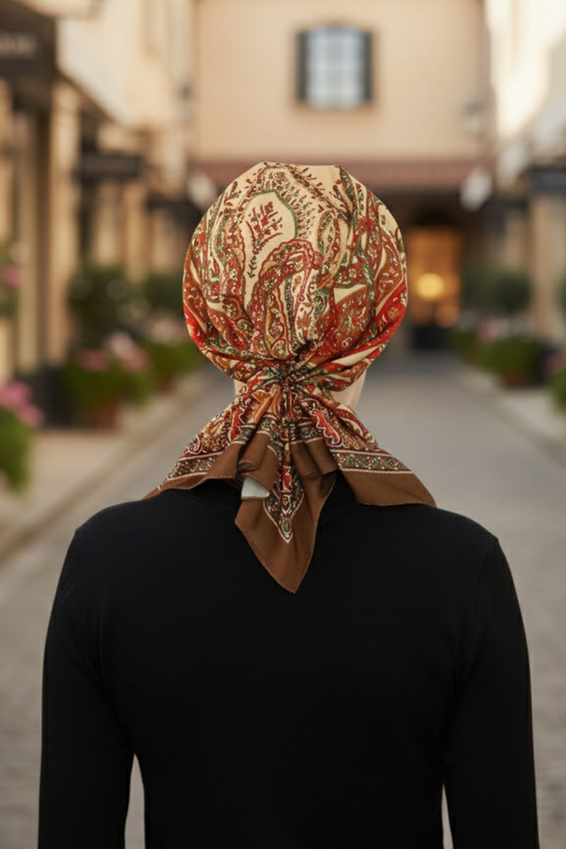 Back-Tie Printed Voile Hijab Turban, Adjustable 100% Polyester Printed Headwrap,DB-203