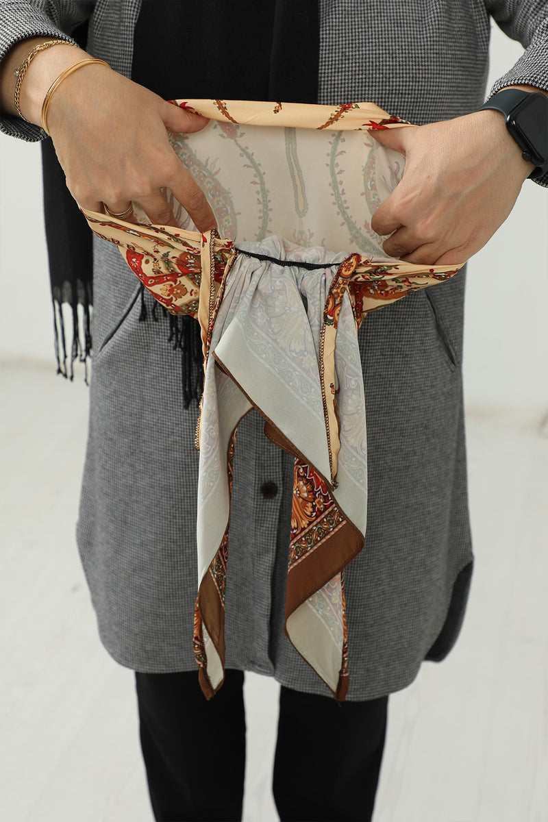 Back-Tie Printed Voile Hijab Turban, Adjustable 100% Polyester Printed Headwrap,DB-203