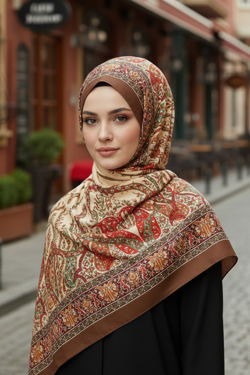 Printed Voile Square Scarf for Women, Lightweight 100% Polyester Elegant Square Hijab,ES-201