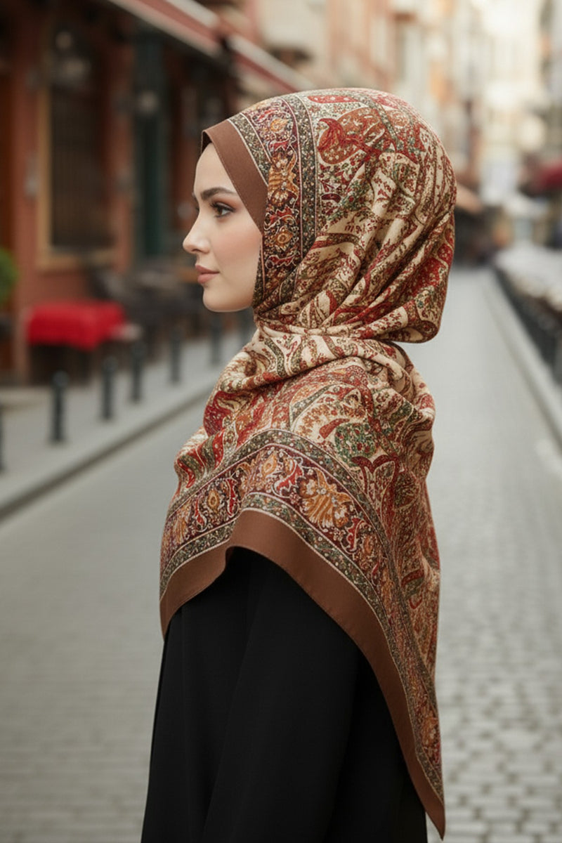 Printed Voile Square Scarf for Women, Lightweight 100% Polyester Elegant Square Hijab,ES-201