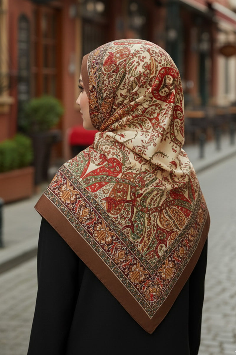 Printed Voile Square Scarf for Women, Lightweight 100% Polyester Elegant Square Hijab,ES-201