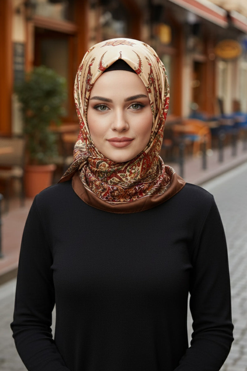 Printed Voile Square Scarf for Women, Lightweight 100% Polyester Elegant Square Hijab,ES-201