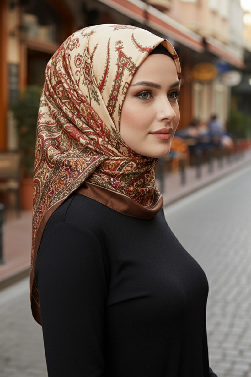 Printed Voile Square Scarf for Women, Lightweight 100% Polyester Elegant Square Hijab,ES-201