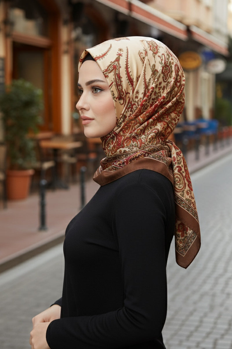 Printed Voile Square Scarf for Women, Lightweight 100% Polyester Elegant Square Hijab,ES-201