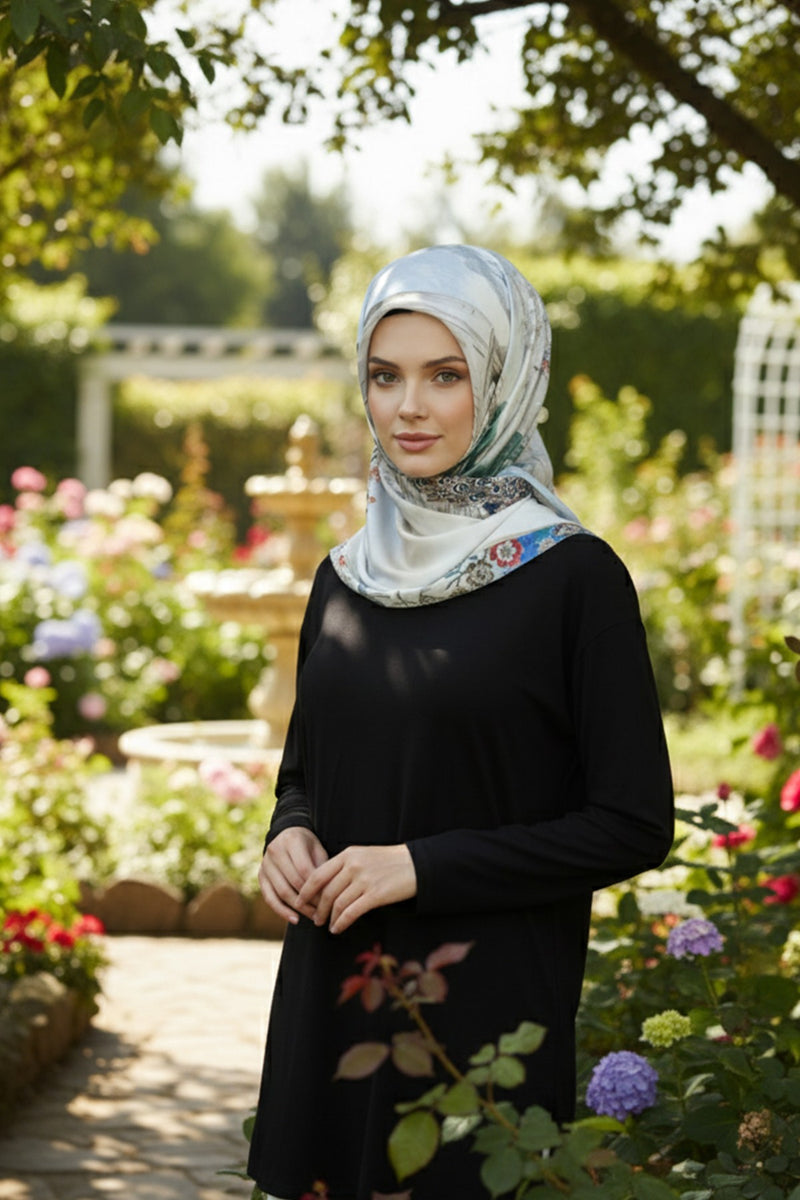 Printed Voile Square Scarf for Women, Lightweight 100% Polyester Elegant Square Hijab,ES-202