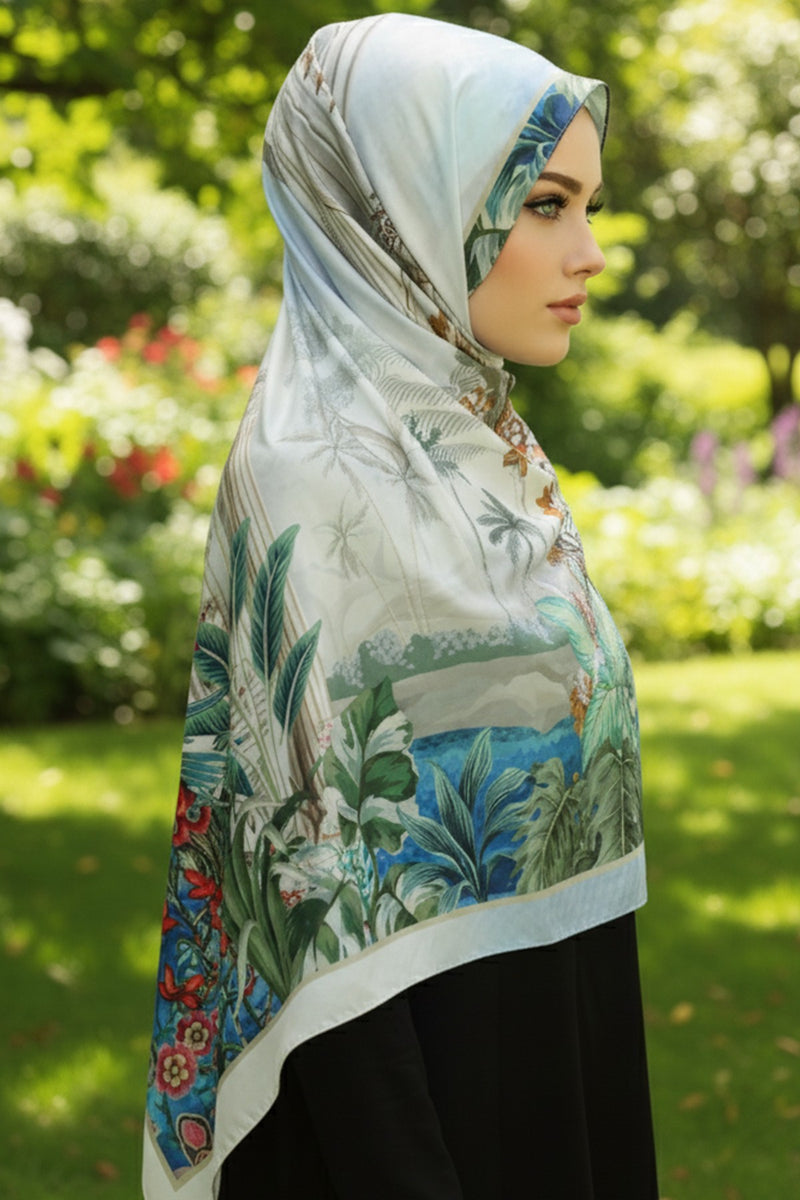 Printed Voile Square Scarf for Women, Lightweight 100% Polyester Elegant Square Hijab,ES-202