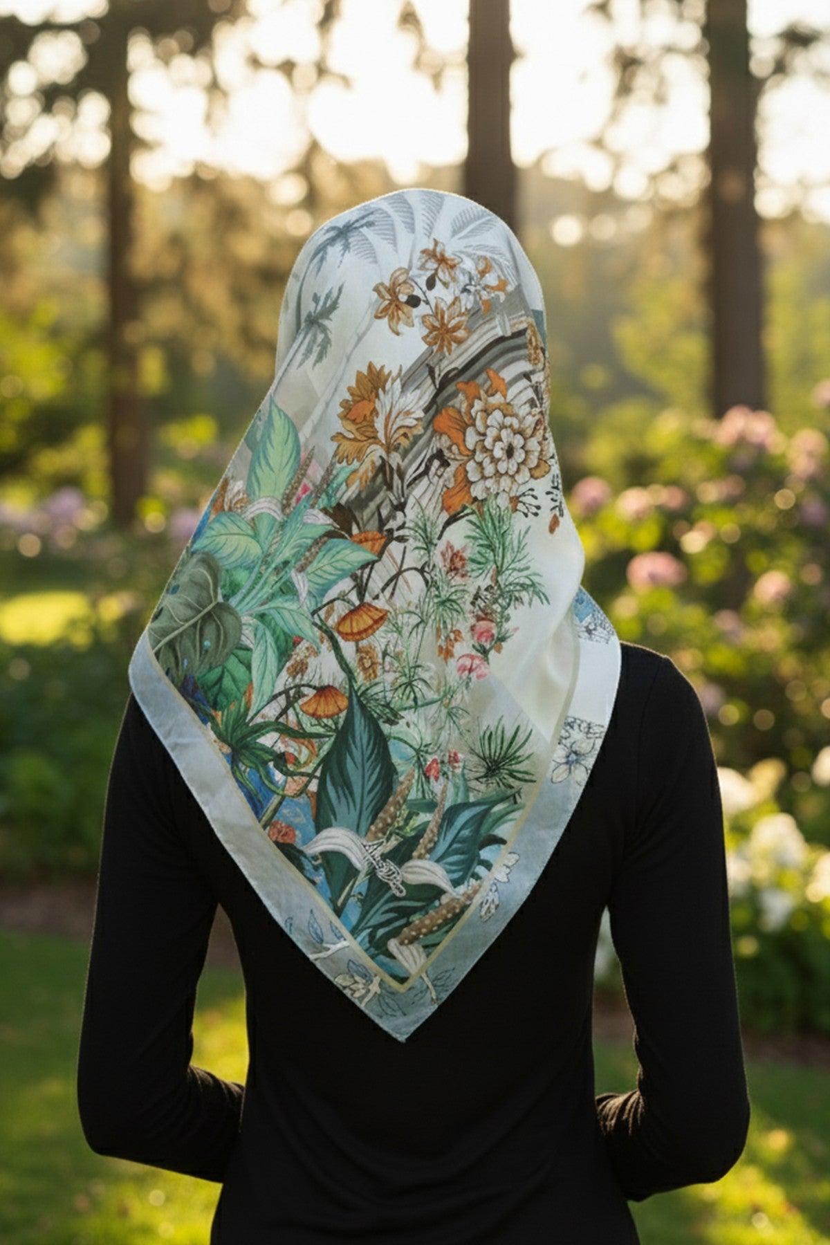 Printed Voile Square Scarf for Women, Lightweight 100% Polyester Elegant Square Hijab,ES-202 Pattern V1