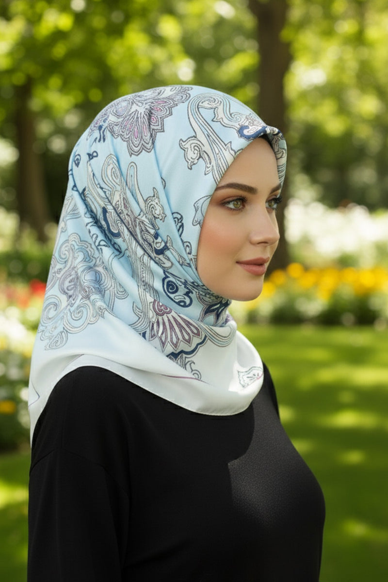 Printed Voile Square Scarf for Women, Lightweight 100% Polyester Elegant Square Hijab,ES-203